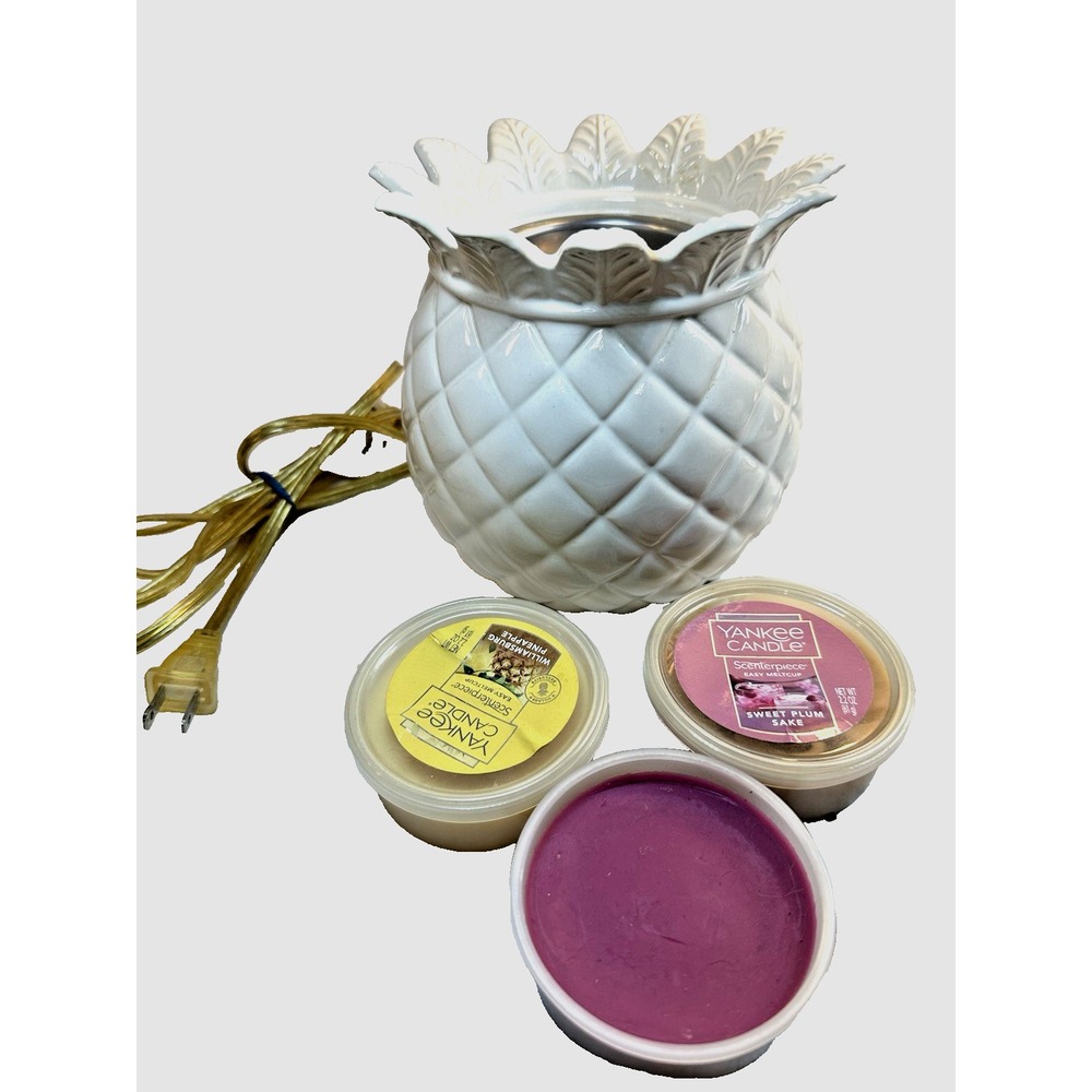 Yankee Candle Wax Warmer 6.5" White Pineapple Meltcup Warmer w/ Timer 3 Wax cups